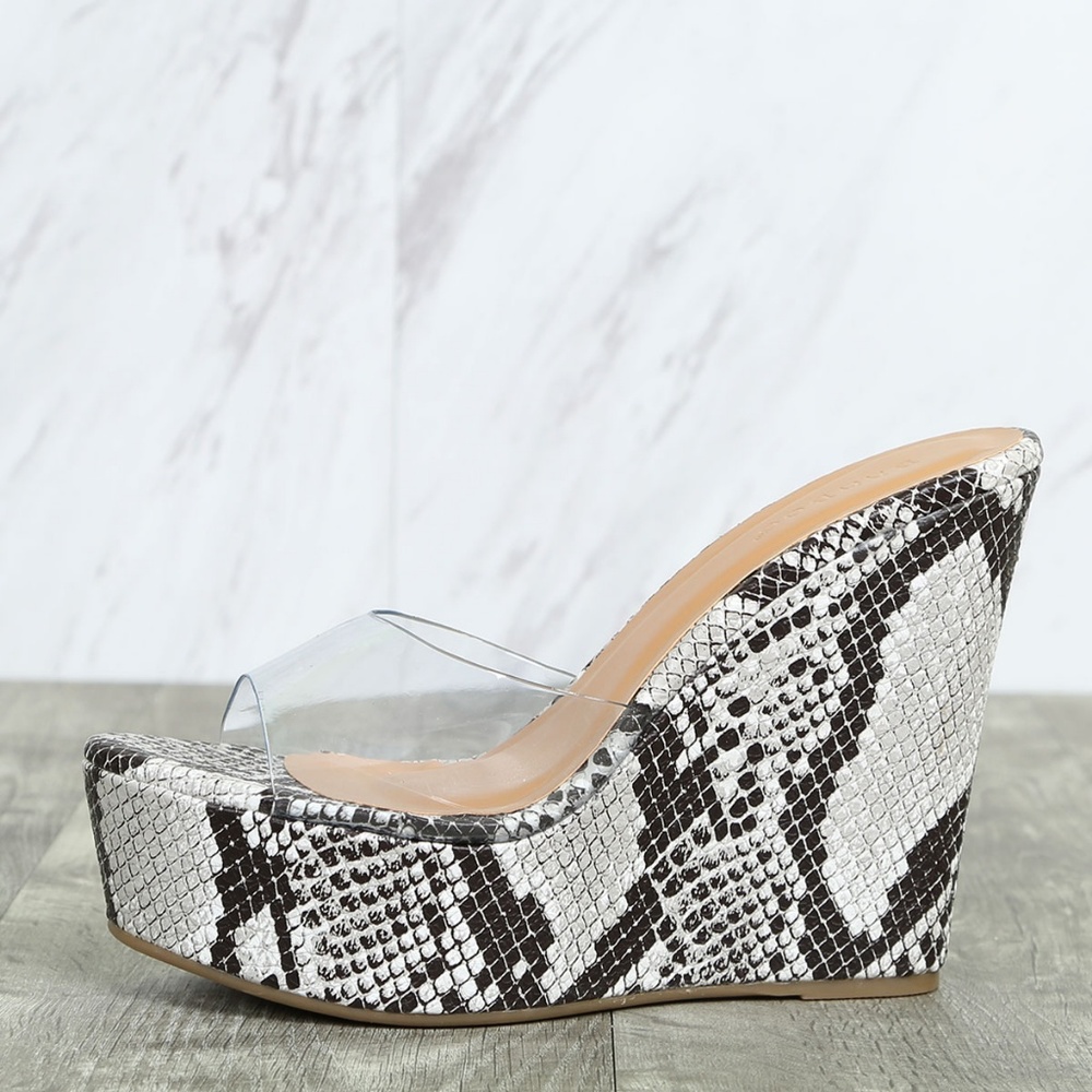 NEW🔥 Clear Band Snake Platform Wedge Heel Sandals - Picture 3 of 5